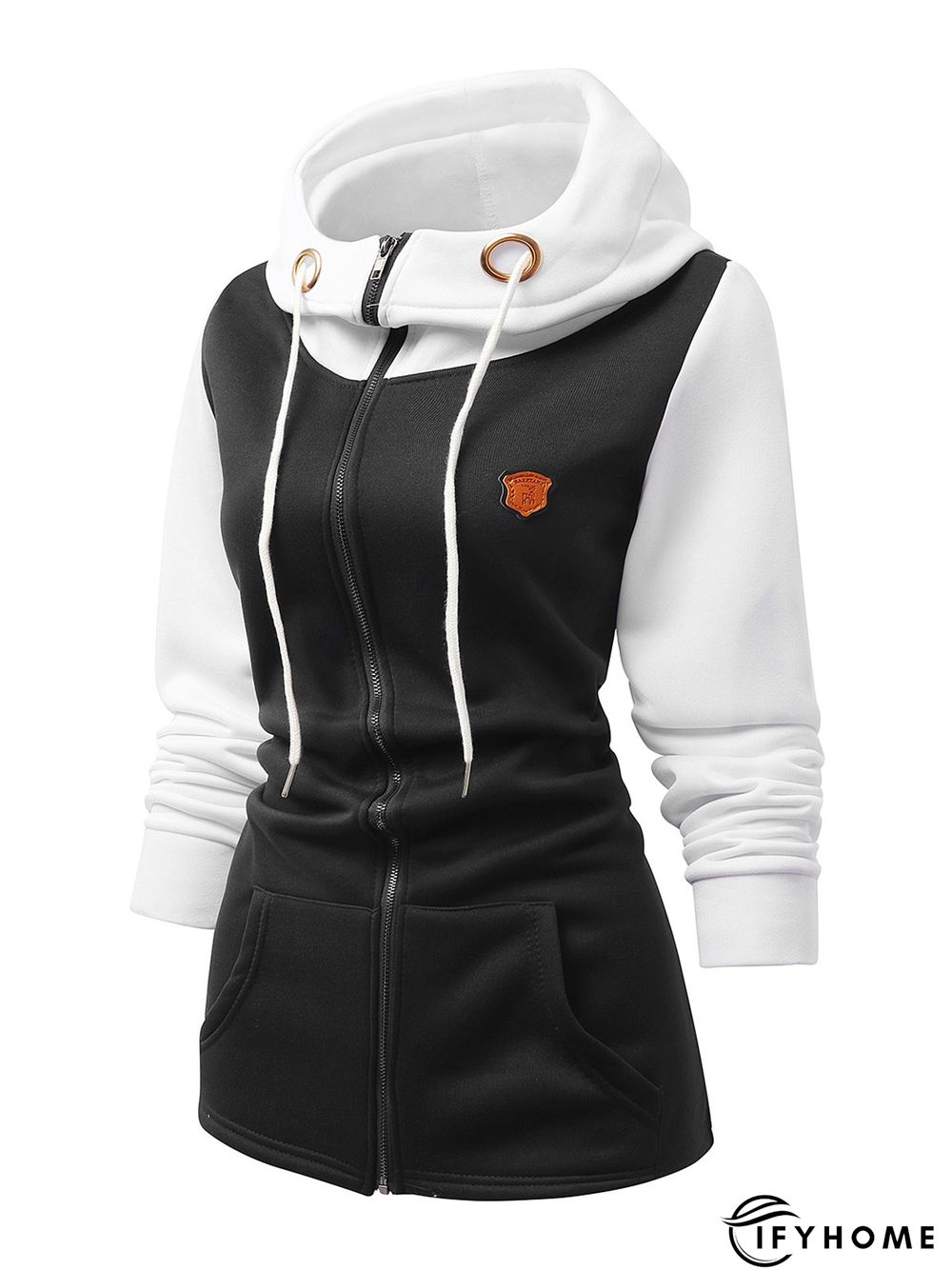 Black Hoodie Cotton-Blend Casual Color-Block Outerwear | IFYHOME