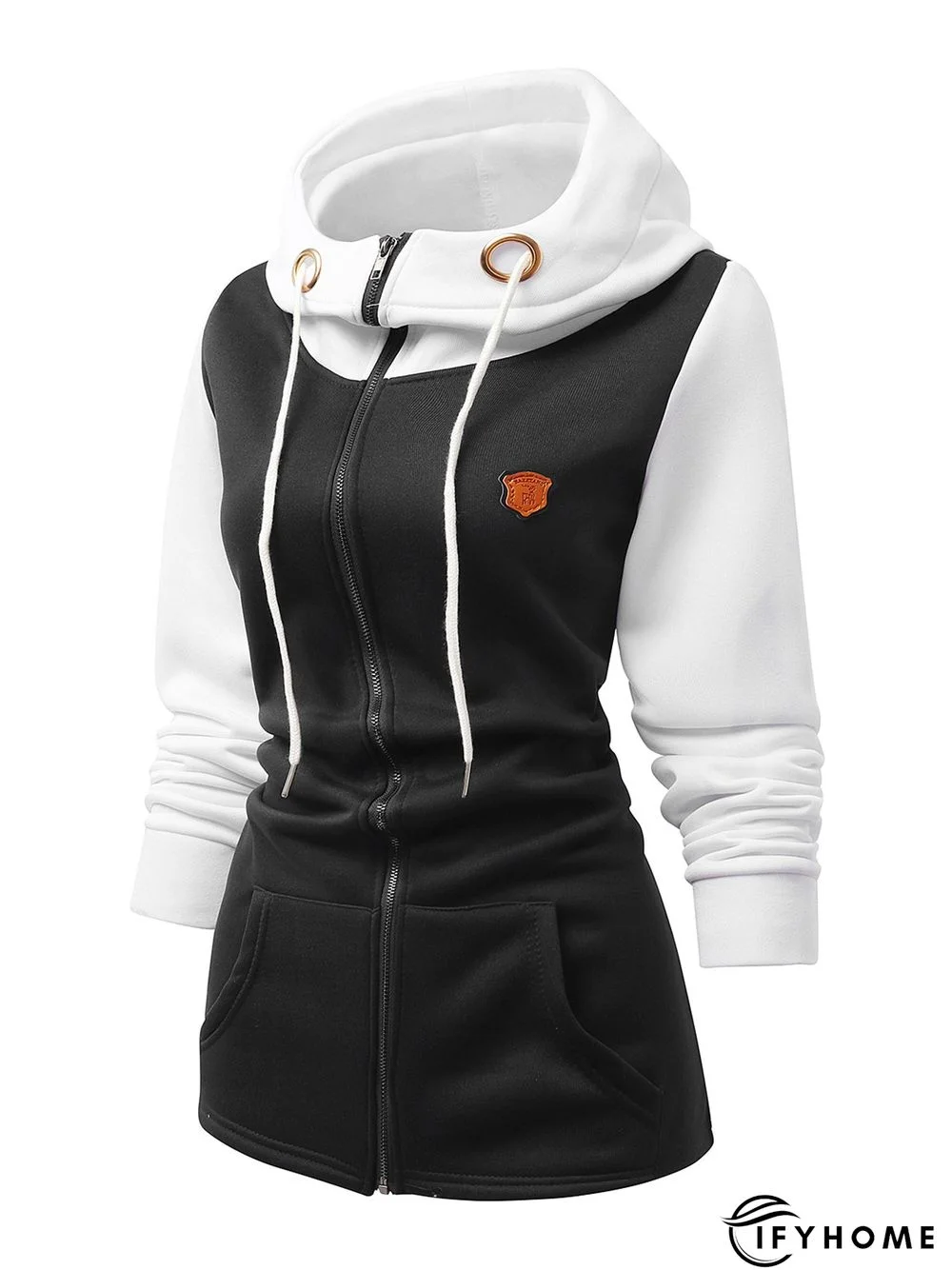 Black Hoodie Cotton-Blend Casual Color-Block Outerwear | IFYHOME