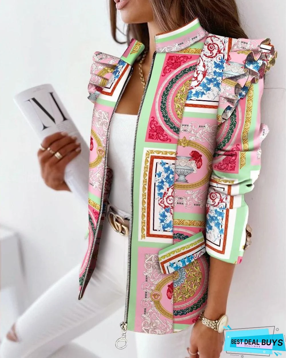 Elegant Letter Printed Jacket