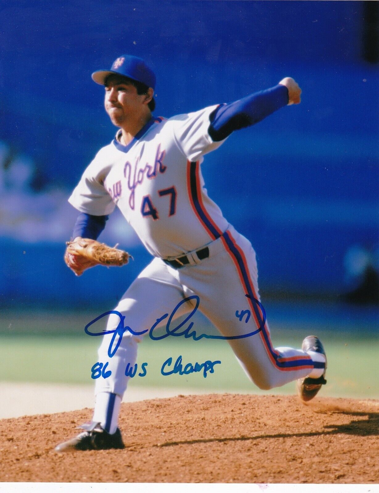 JESSE OROSCO NEW YORK METS 86 WS CHAMPS ACTION SIGNED 8x10