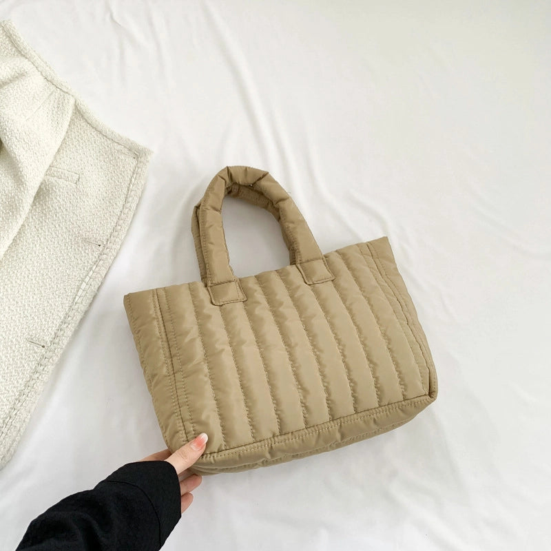 Large Capacity Simple Solid Color Handbag Cotton-padded Jacket Shoulder Bag Women’s Spring And Summer This Year’s Popular New Tote Bag