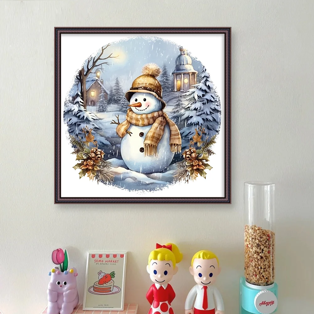 18CT Full Stamped Cross Stitch - Snowmen(Canvas|30*30CM)