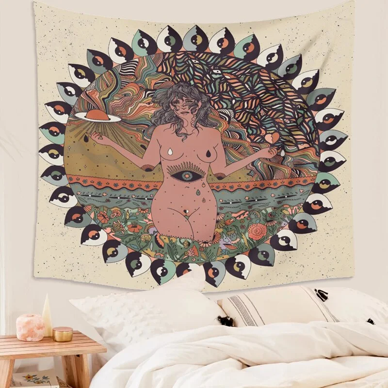 Psychedelic Nude Sexy Woman Skull Lover Tapestry Wall Hanging  Trippy Flower Tapestry Fantasy Magic Tapestry Wall Art Home Decor