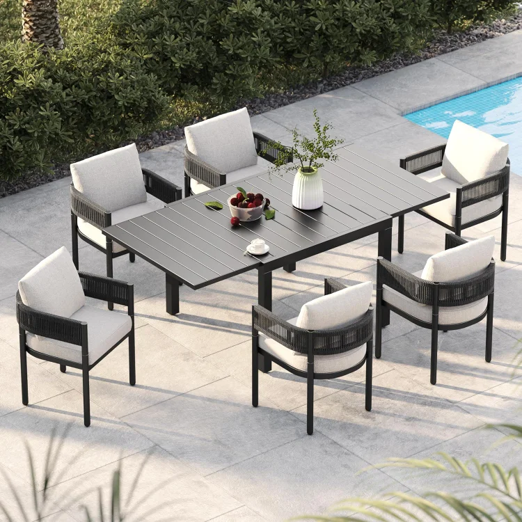 Dining Set Outdoor Dining Chair Metal Steel Framed Ember Black