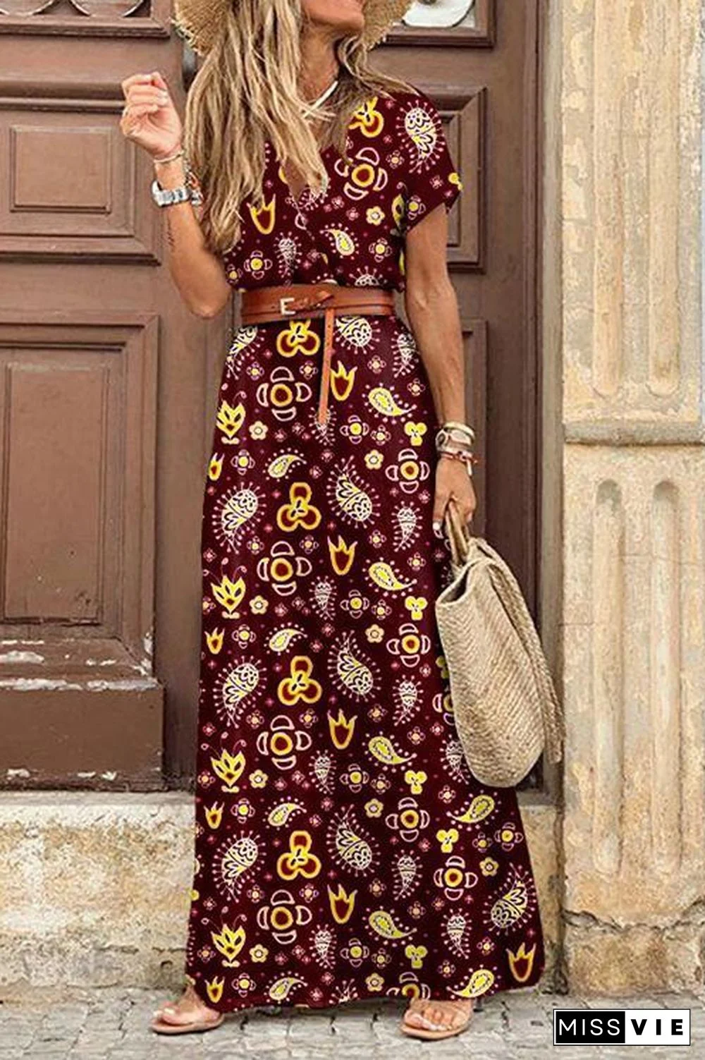 Print Short Sleeve Maxi Dress