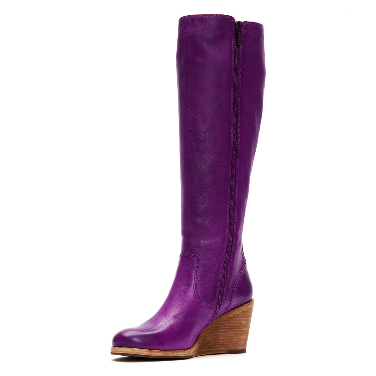 Women's Closed-Toe Trendy Wedge Heel Tall Boots in Purple Nicepairs