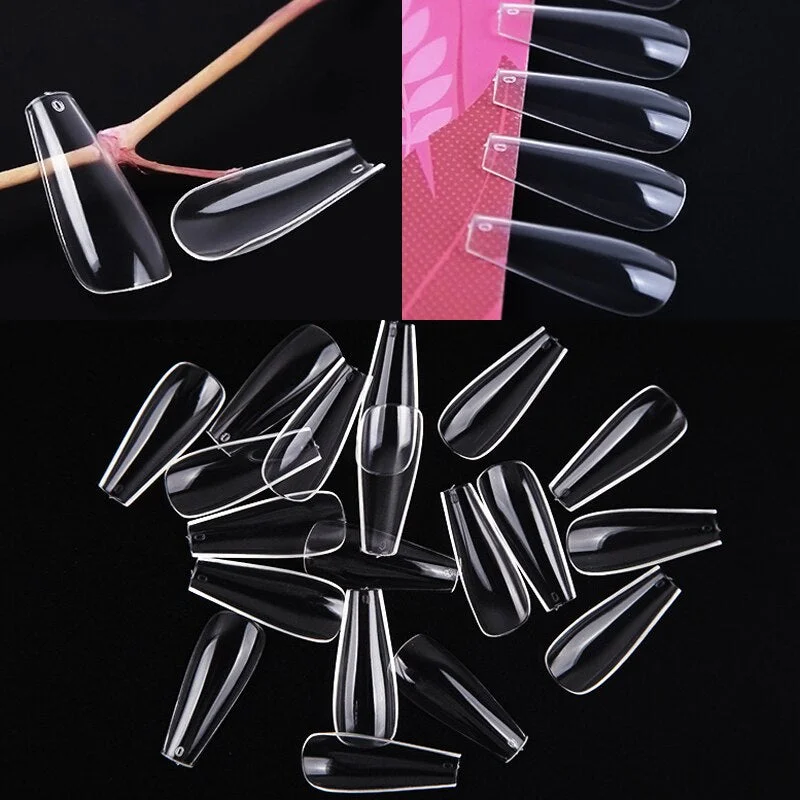 100 Pieces Full Cover Coffin Nails Single Size Ballet Shape Ballerina False Nail Tips Natural Transparent Size 0 ~ 9 Available-Nail Inspo