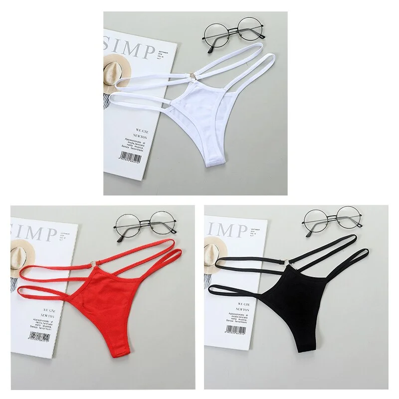 Sexy Women G-String Cotton Panties Lingerie Thin Strap Soft Breathable T back Female Low Rise Hollow Out Thong 3 Pcs Underwear