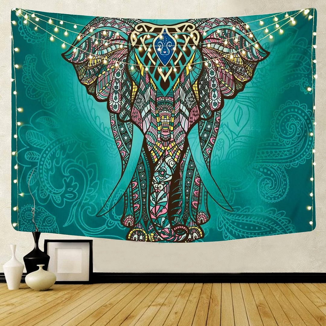 Indian Elephant Print Wall Hanging Carpet Throw Yoga Mat for Home Bedroom Decor Mandala Polyester Square Tapestry Boho Carpets