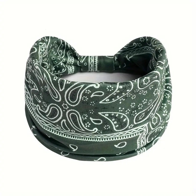 Women Bohemian Style New Stretch Headband Paisley Wide Side Hair Accessories Face Headscarf