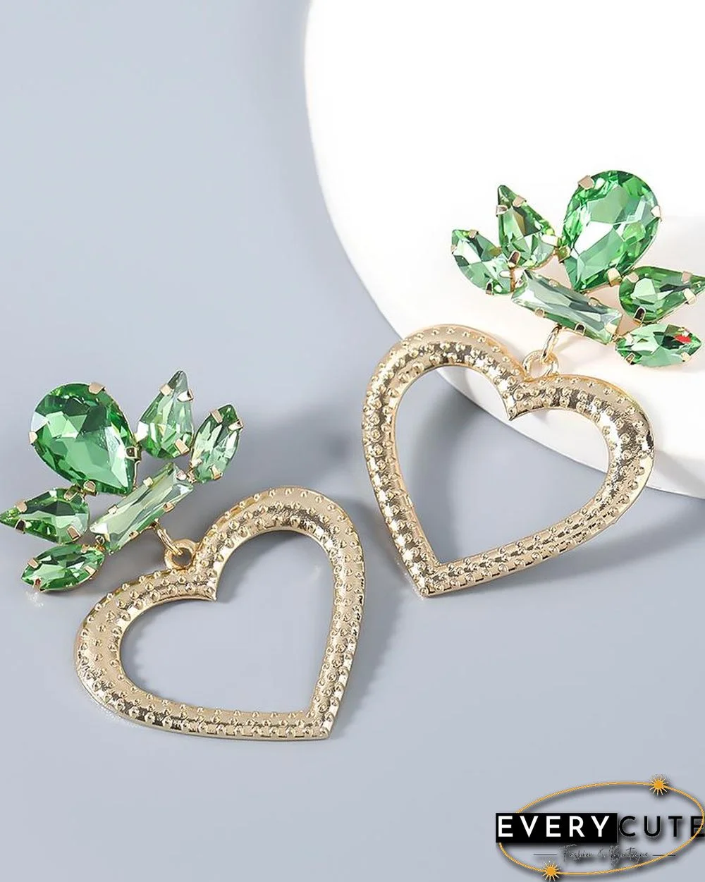 1Pair Waterdrop Rhinestone Heart Drop Earrings