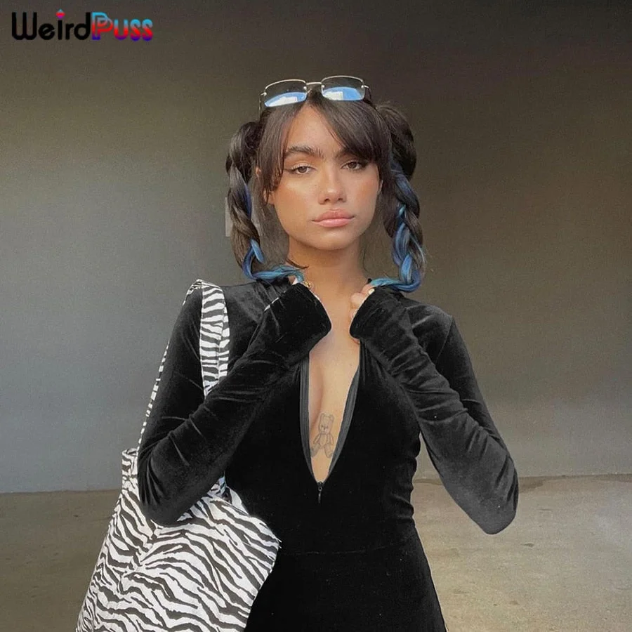 Weird Puss Velvet Zipper Hoodie Women Jumpsuits Long Sleeve Fitness Autumn Trend Skinny Stretchy Activewear Hot Street Outfits