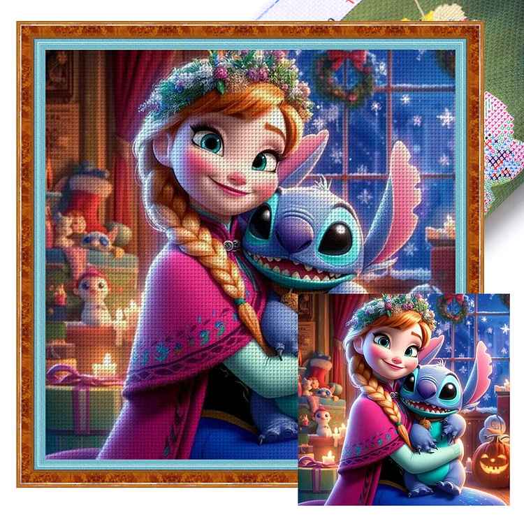 【Huacan Brand】Disney Anna And Stitch 11CT Stamped Cross Stitch 40*40CM