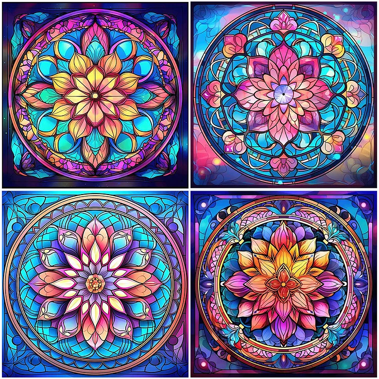 Mandala Pattern 40*40cm(picture) full square drill diamond painting with 4  to 12 colors of AB drill