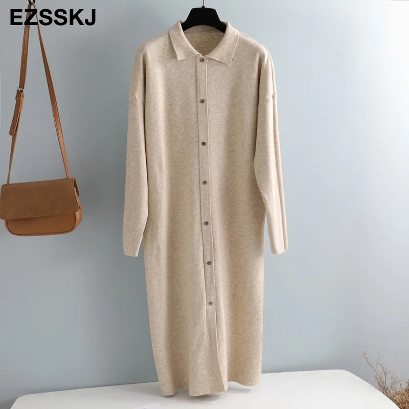 straight autumn winter loose long sweater dress women split side long  oversize maix sweater dress female basic dress