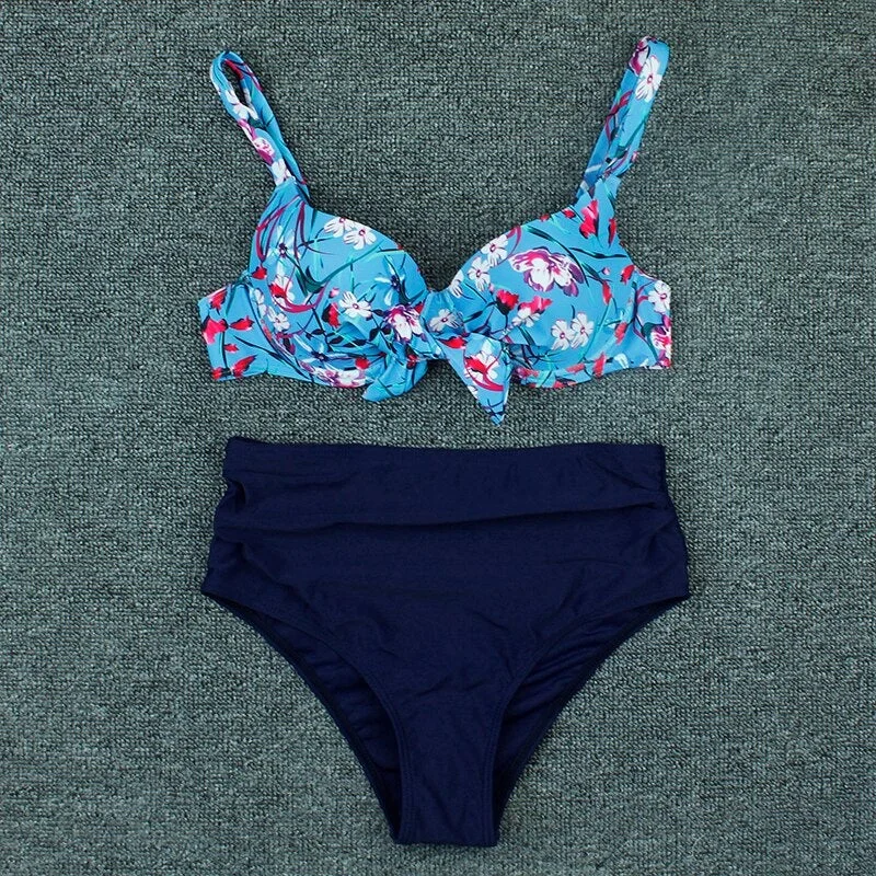 Push Up Bikini Swimwear Women High Waist Swimsuit Bikini Set Print Floral Biquini Two Piece Plus Size Beachwear