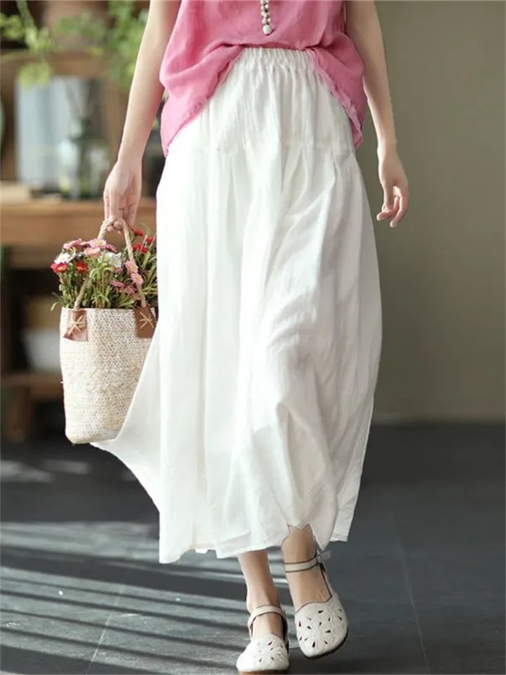 Literary and Artistic Double-Layer Cotton and Linen Skirt Women's Elegant Dress