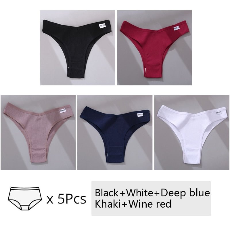 FINETOO 5Pcs/set Women Brazilian Panties Cotton Underwear M-XL Comfortable Underpants Low-Rise T-Back Panty Female Lingerie 2022
