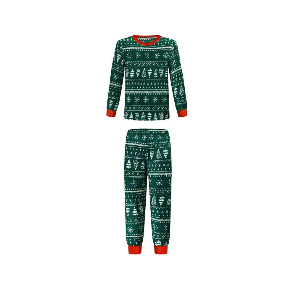 Green Christmas Tree Patterned Family Matching Pajamas Sets(with Pet Dog Clothes)
