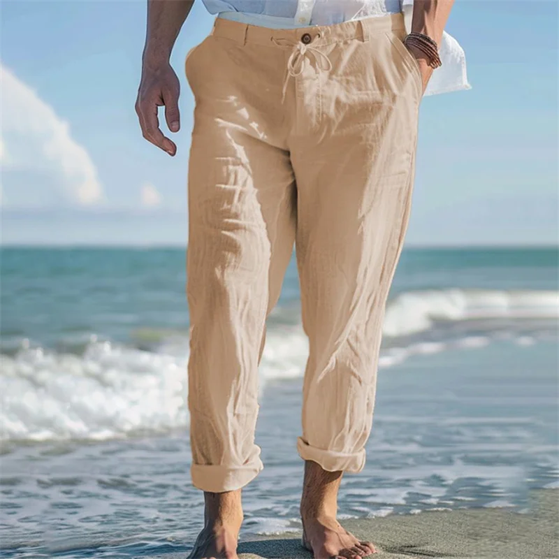  Men's Casual Beach Trousers with Adjustable Drawstring Waist