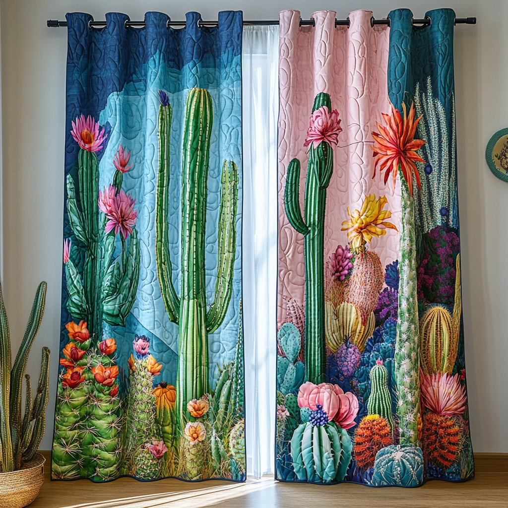 Cactus Sunset Printed Quilted  Curtains NCU0DK10957