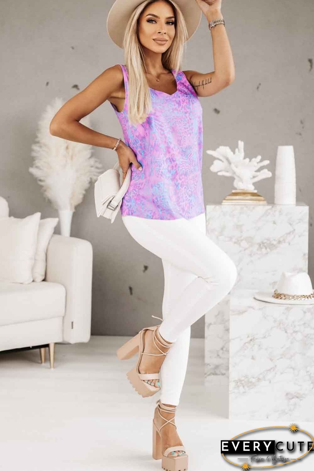 Purple Leopard Print Sleeveless Top