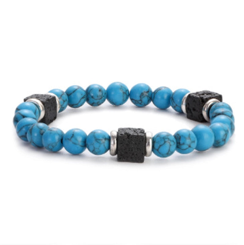 New Lava Cube Volcanic Stone Bracelet Men’s Colorful Marble Glass Beads Retro Bracelet