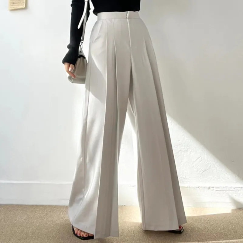Churchf Churchf Korean Chic Summer New Temperament High Waist Versatile Pressure Fold Design Loose Hanging Feeling Drag The Floor Wide Leg Suit Pants Woman