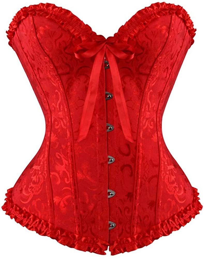 women's lacing corset top satin floral boned overbust body shaper bustier