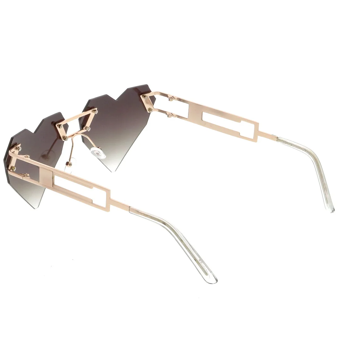 Oversize Laser Cut Heart glasses With Metal Arms Rivet Tinted Lens 60mm