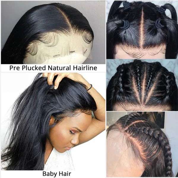 Straight Human Hair Natural Black Full Lace Wigs 180% Density