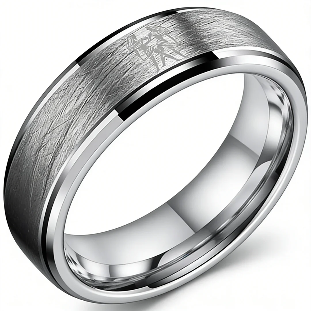 Womens Or Mens Gemini Tungsten Carbide Wedding Rings Sliver Stepped Edges Couples Bands 4MM 6MM 8MM