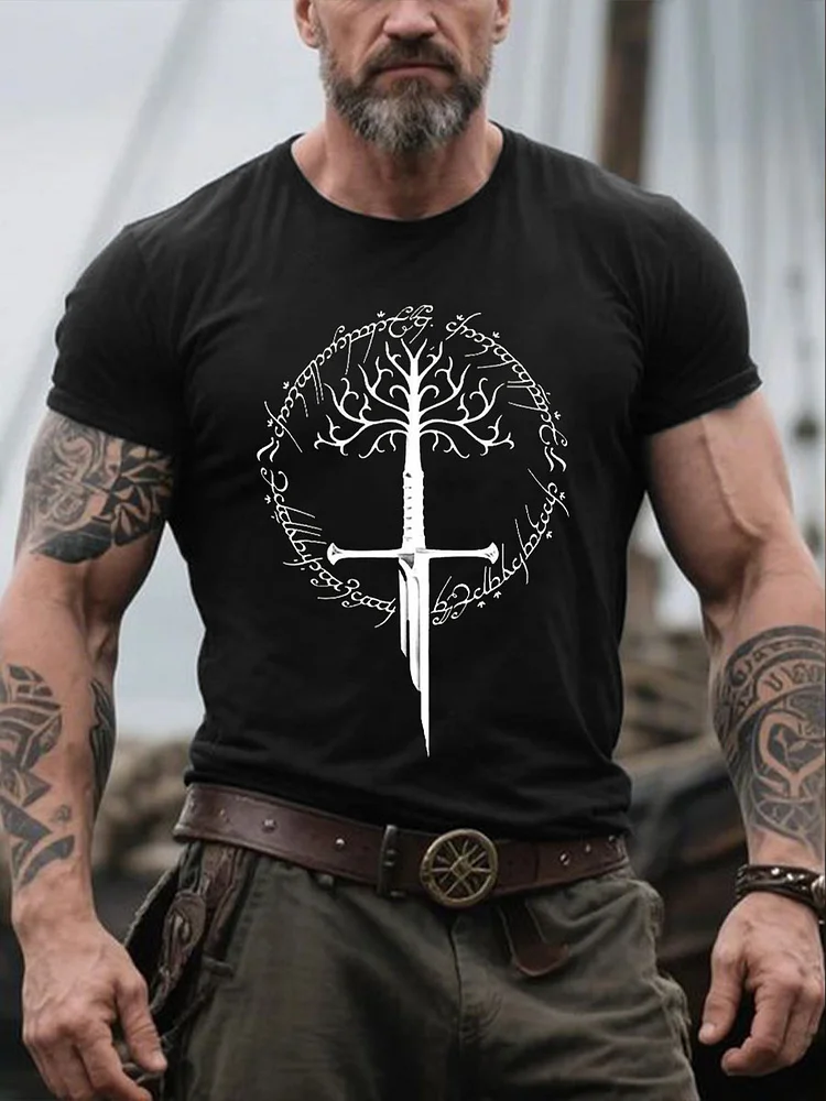 Bedrucktes T-Shirt f&uuml;r Herren Raben im Wikinger-Stil & Vegv&iacute;sir