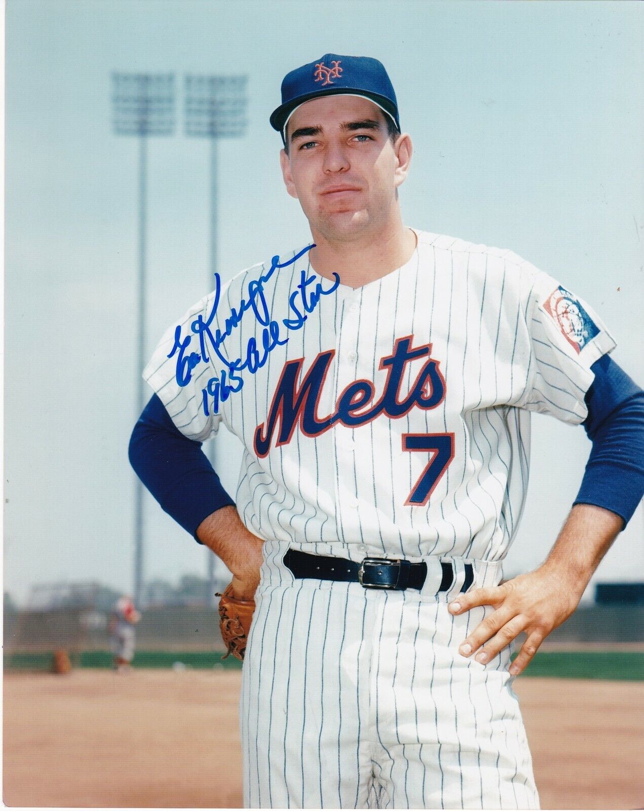 ED KRANEPOOL NEW YORK METS 1965 ALL STAR ACTION SIGNED 8x10