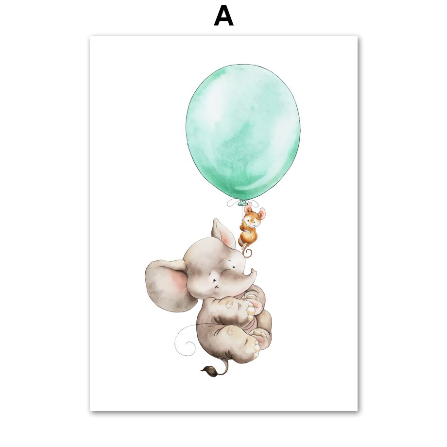 Balloon Rabbit Hedgehog Mouse Monkey Wall Art Canvas Painting Nordic Posters And Prints Wall Pictures Girl Boy Kids Room Decor
