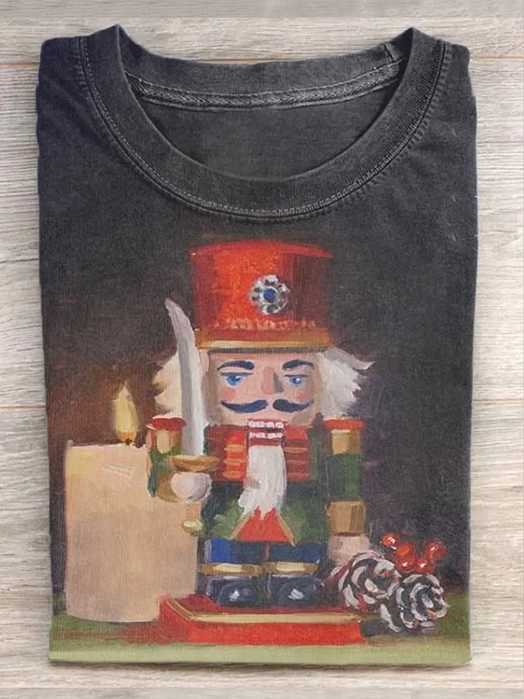 Unisex Christmas Nutcracker Illustration Graphic Print Casual Short Sleeve T-Shirt