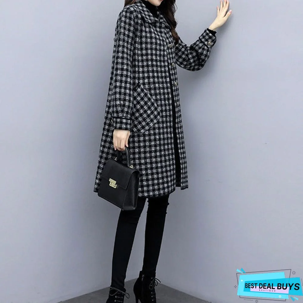 Long Small Fragrant Plaid Coat In Woolen Coat