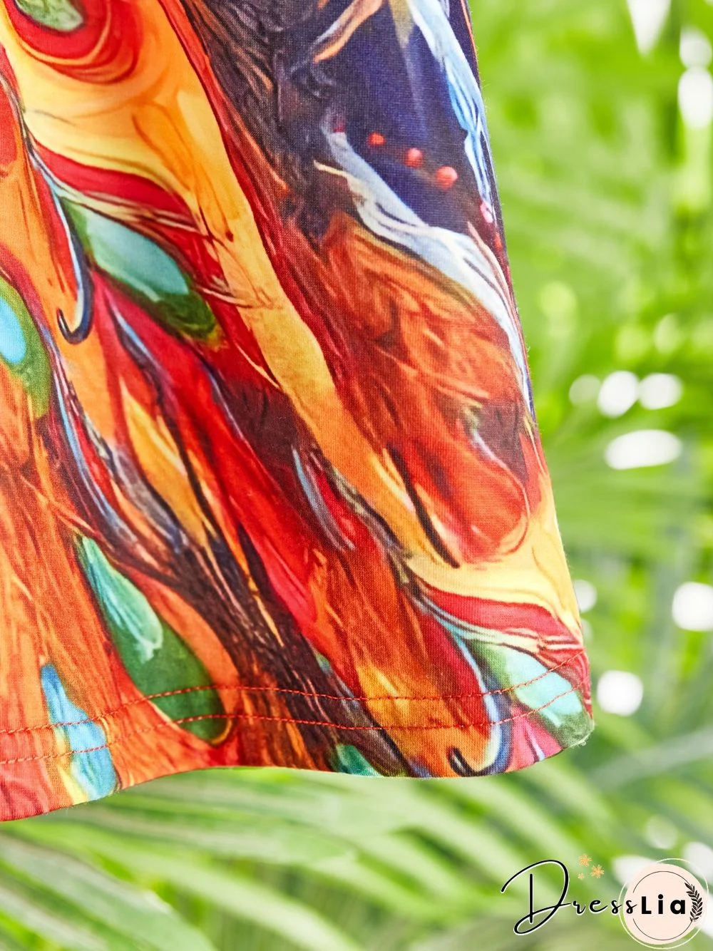 Casual Short Sleeve V Neck Plus Size Printed Dress