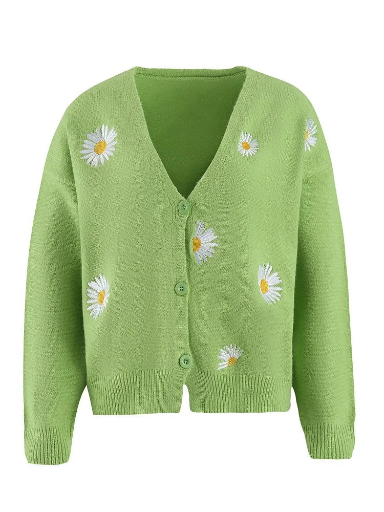 Women plus size clothing Women's V-neck Floral Embroidery Cardigan Jacket Coat-Nordswear