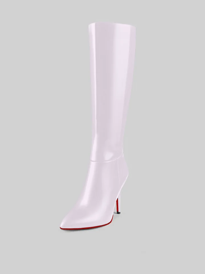 100mm Women's Stylish Zipper Pointed Toe Red Bottoms Pumps High Heels Knee Boots