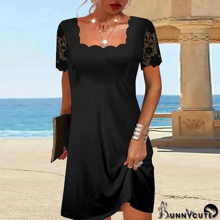 Scalloped Squared Little Black Dress