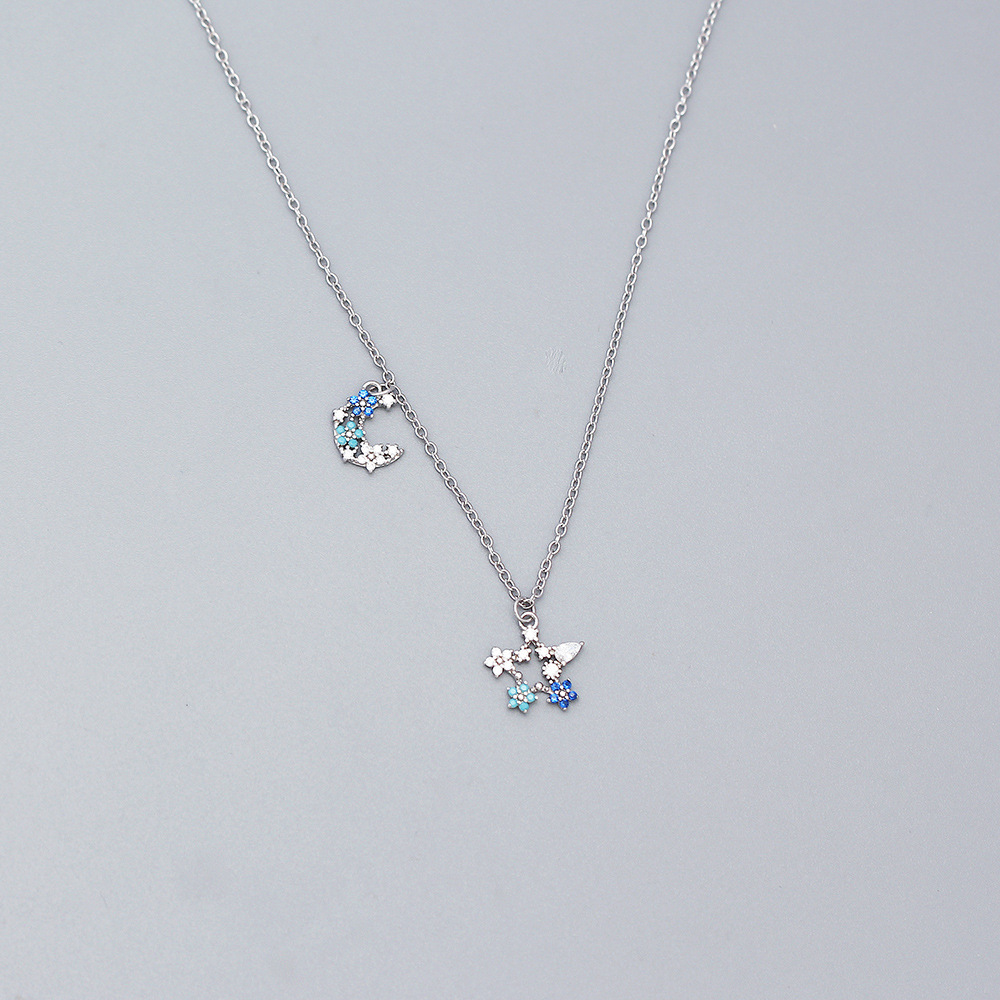 925 Sterling Silver Star Star Silver Diamond Inlay Necklaces