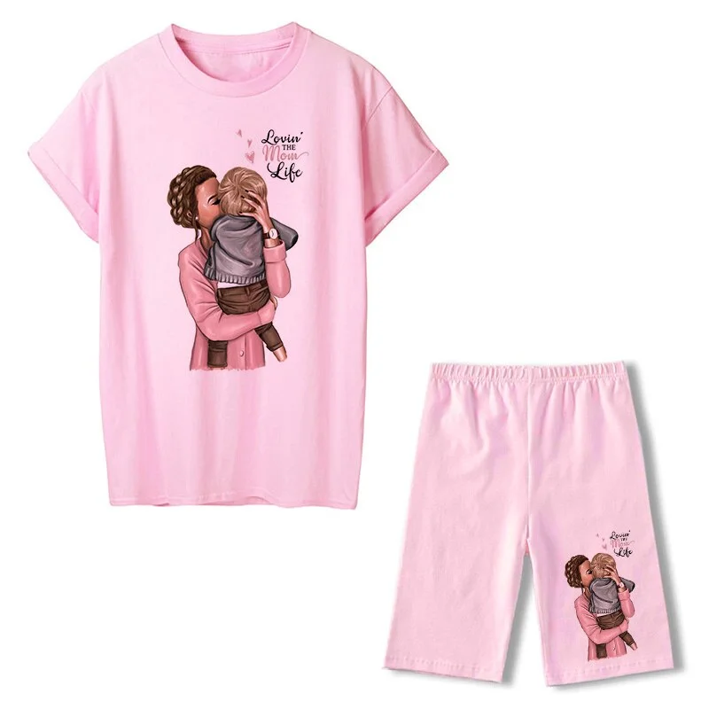 Women Two Piece Set Super Mom Tshirts & Shorts Set Summer Short Sleeve Jogging Biker Shorts Sexy Outfit For Woman Track Suit