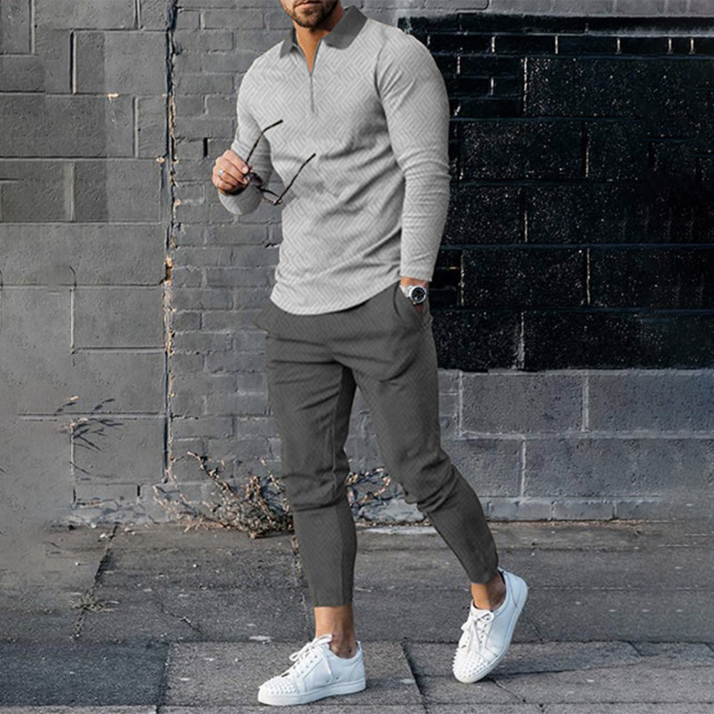 Men's Solid Sports Casual Short Sleeve Polo Shirt And Pants Co-Ord