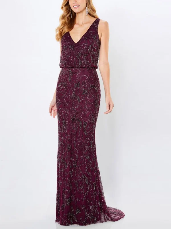 V-Neck Sleeveless Sequins Maxi Dress