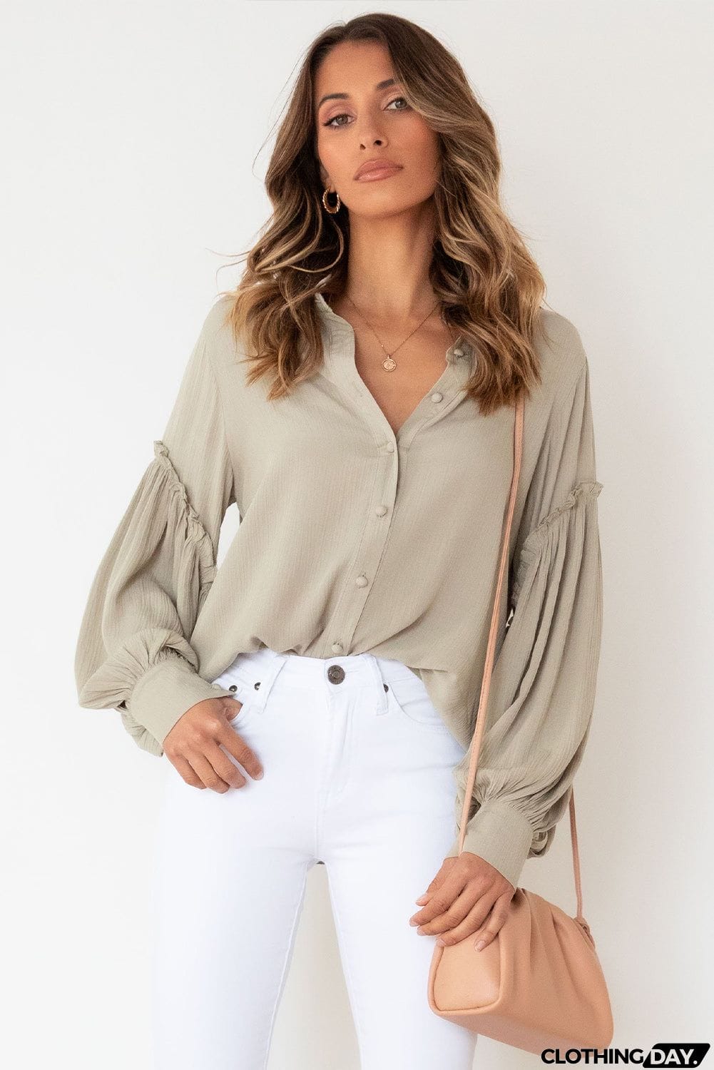 Ruffled Patchwork Bubble Sleeve Loose Shirt