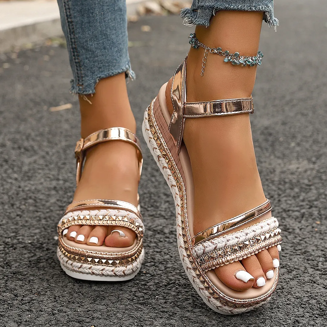 Breakj Breakj Summer New Pine Paste Heel Sandals Lady Thick-Sed Large-Size Dew Sandals