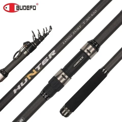 pornhint Pornhint BUDEFO Telescopic SURF Spinning Fishing Rod 3.9/4.2/4.5/5.0/5.3m Carbon Carp Travel Rods Power 80-150g Throwing Surfcasting Pole
