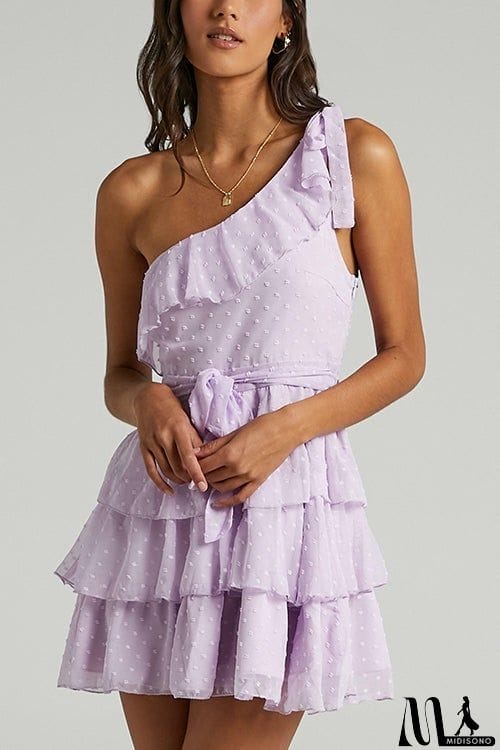 MidiSono - Bow Tie One Shoulder Bleted Tiered Dress