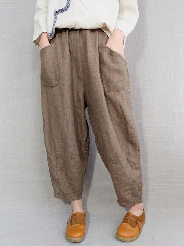 Solid Color Cotton And Linen Cropped Trousers hjn Shicloths